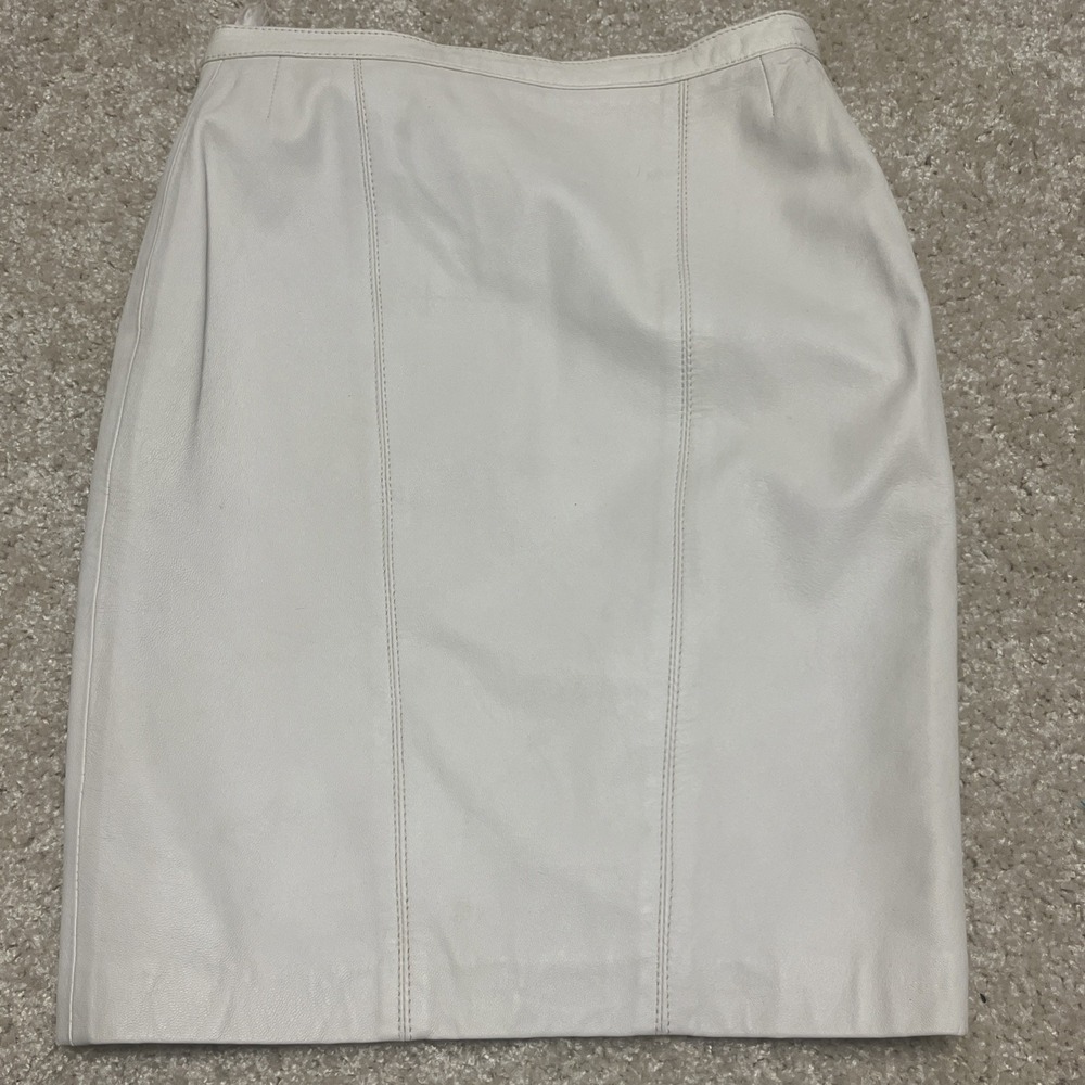 VTG Womens 80s White Napa Leather Pencil Skirt Tag Sz 4 Made In Spain